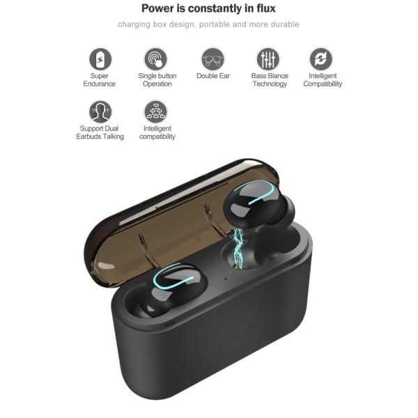 Rechargeable IPX4 Waterproof Earbud With Microphone 1500mAh USB Power Bank Dock Charging Case