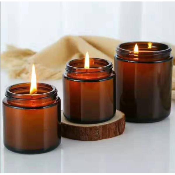 Christmas 200ml 300ml Amber Glass Candle Holder With Metal Lid