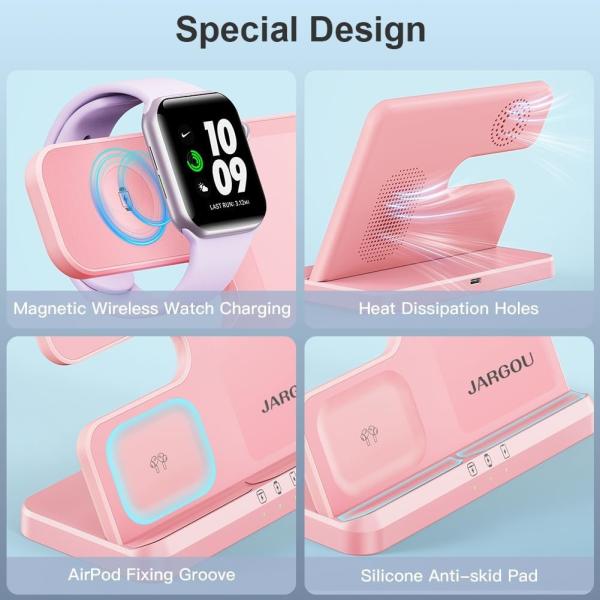 Зарядная станция 3 в 1 для iPhone, беспроводное зарядное устройство для iPhone 15 14 13 12 11 X Pro Max & Apple Watch - Беспроводное зарядное устройство