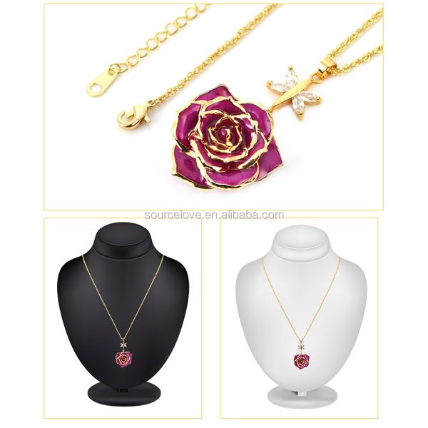 24K Gold Trimmed Rose Necklaced/Gold Plated Natural Rose Necklace Preserved Real Flower  for Mother's Day and Christmas   Gift