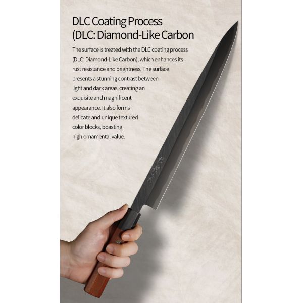 300mm Yanagiba Sushi Knife with Aogami Blue Steel #2 Core, DLC Coating, and Single Bevel Edge