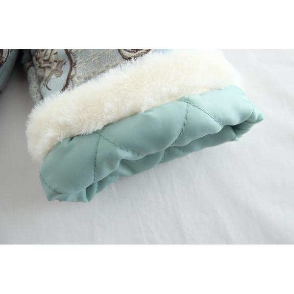 O Neck Girls Quilted Chinese Cheongsam Shirt Light Green Polyester Retro Button Top