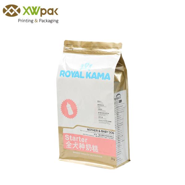 Food Grade Pet Food Packaging Bag Flat Bottom Eight Side Quad Seal Heat Seal