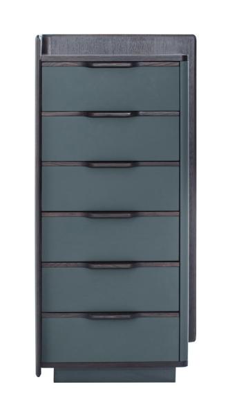 Italy design Bedroom furniture of 5 drawers cabinet in Oak wood casa with blue painting drawer panels and Tall drawer