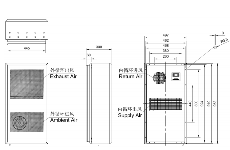 DC кондиционера шкафа 2500W IP55 на открытом воздухе печатает удаленный комуникационный контроль