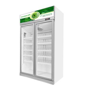 Two Glass Doors Beverage Display Freezer with Top-Mounted Refrigeration Unit, Auto Defrost, and 1154L Volume
