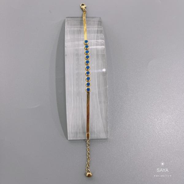 Party Stainless Steel Gold Chain Necklace Blue Opals Snake Bone Chain Necklace