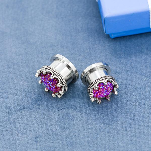 Rose Red Druzy Ear Plug escava um túnel brincos 10mm falsificados de aço inoxidável do calibre