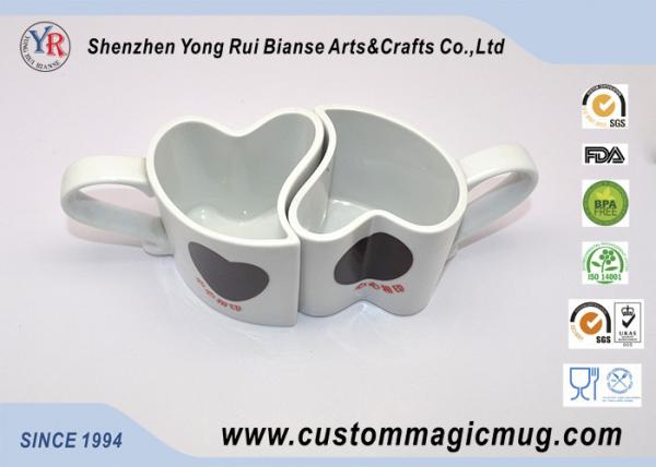 Cute Heart Shape Porcelain Couples Coffee Mugs , Porcelain Personalized Coffee Travel Mugs