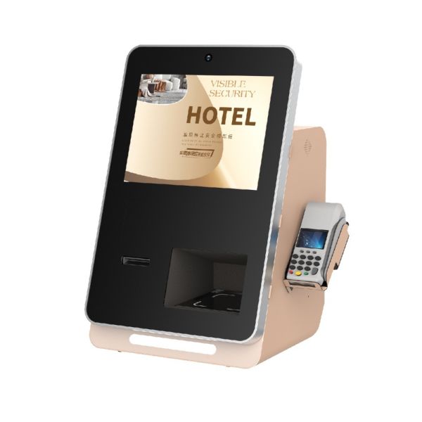 Tabletop Self service kiosk hotel / Airport Check In Kiosk With Passport Scanner Key Card Dispenser And Payment Terminal For Hotel Airport Hospital