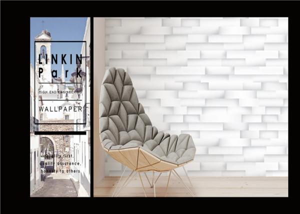 PVC White Grey Faux Brick Wallpaper Textured For Walls , Eco - Friendly