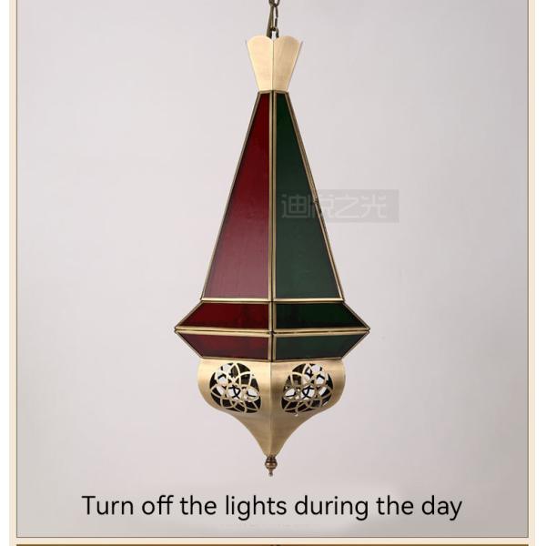 Lampe Flux lumineux lm 80 Lustre de cuivre fait à la main pour le style arabe musulman Vintage Lampes d'éclairage intérieur en verre coloré