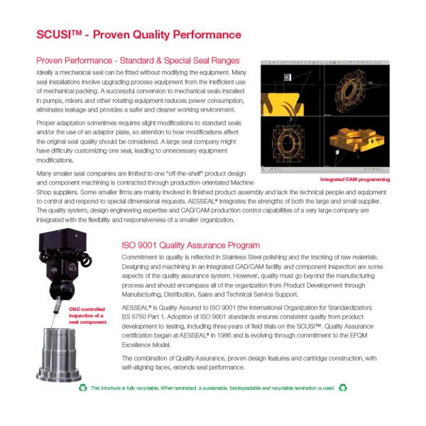 SCUSI AESSEAL Mechanical Seal Single Seals Short Cartridge Mechanical Seal For Pumps