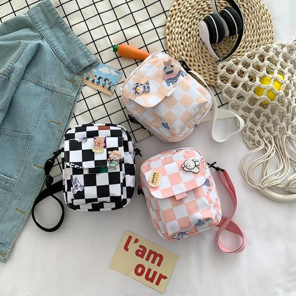 Grid cross body nylon square bag ins Korean large capacity single shoulder plaid mobile phone bag wholesale