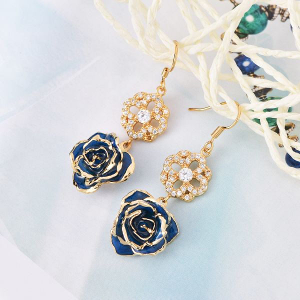 24k Gold Plated Rose Earrings Gifts Woman's  Rose  Earring Wholesale for Christmas  Valentine