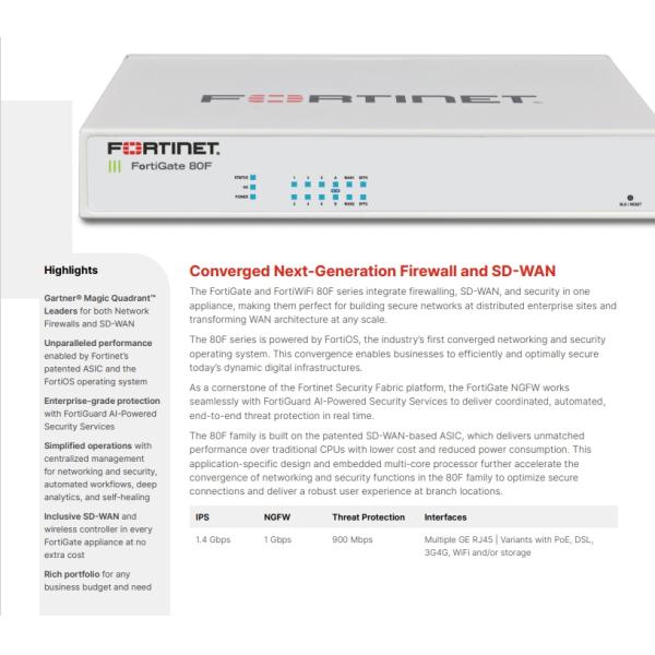 14GE FortiGate 80F Firewall RJ45 Ports FG-80F Security Appliance Firewall