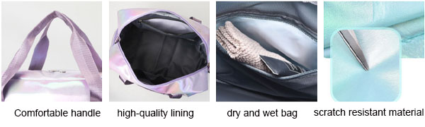 Holographic Shimmering Gym Duffle Bag With Shoes Compartment & Wet Pocket, Women Weekend Overnight Travel Bag Gymnastic Dance Bag For Girl