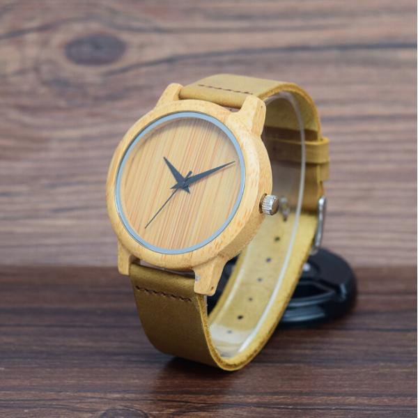 Wooden PC21S Quartz Movement Watch Genuine Leather Strap Design