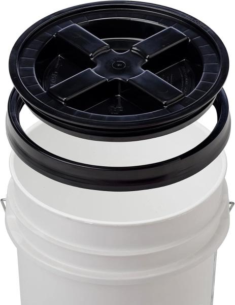 7 Gallon Black Food Grade Buckets + Gamma Seal Lids, BPA Free Container Storage, Durable HDPE Pails