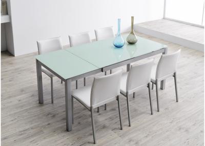 700 mm Mesa de jantar de vidro extensível de moda leve com armação de ferro