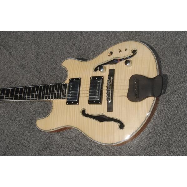 High-grade customized jazz six-string electric guitar, double f-hole half-hollow electric guitar, wood color