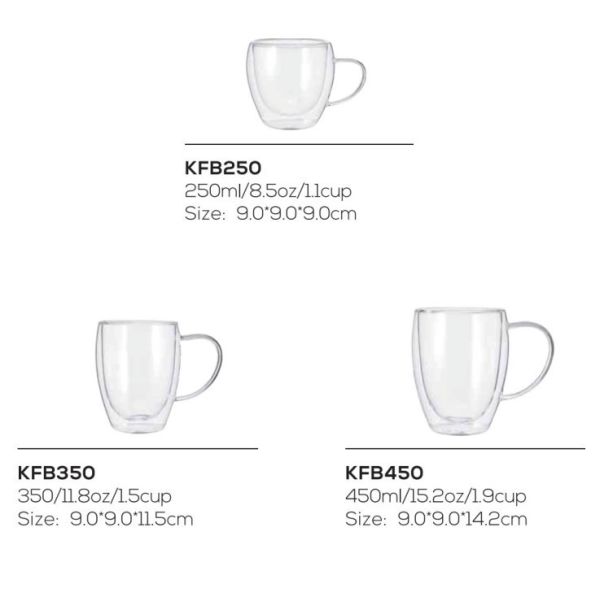 Double Wall Glass Cup with 250ml 350ml 450ml Capacity High Borosilicate Glass for Hot and Cold Beverages