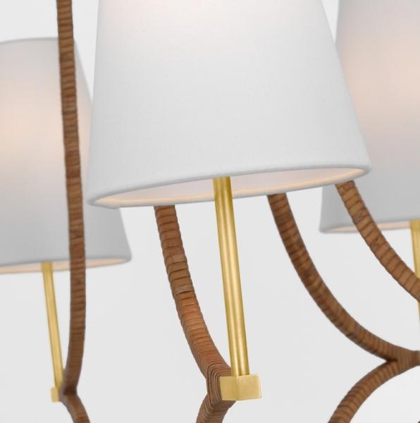 Vsual Comfort Biscayne Large Wrapped Chandelier CHC 5581 Antique-Burnished Brass And Natural Rattan