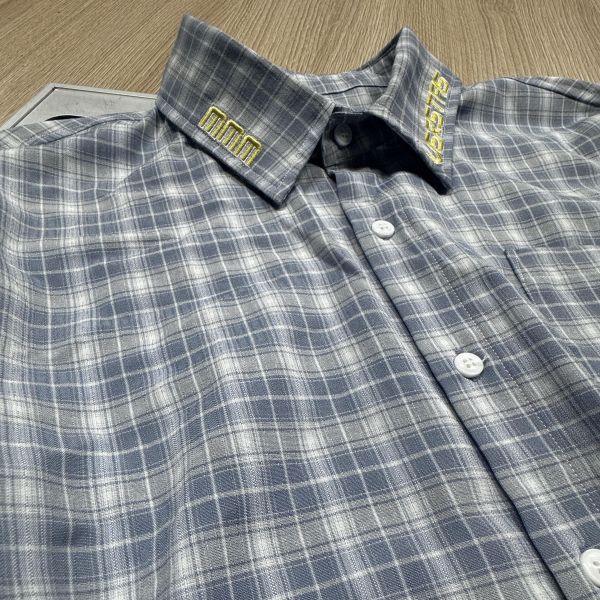 Manufacturer High Quality Button up Embroidery Double Layer Men's Shirt Custom Designer Blue Plus Size Plaid Check Pattern Shirt