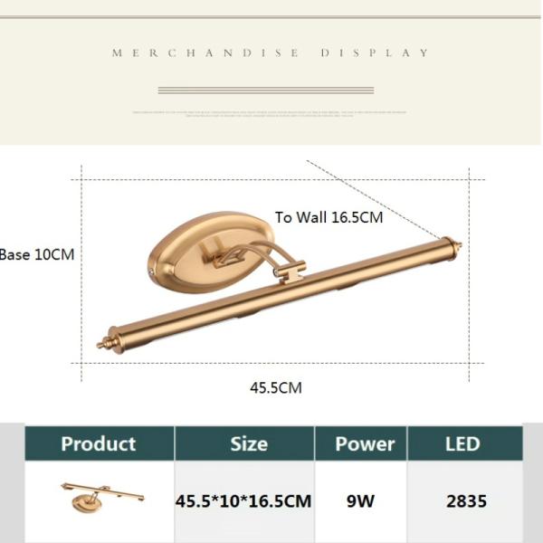 European Led Mirror Lamp Golden Bathroom Cosmetic Wall Light Stainless Steel Vanity Cabinet Lighting(WH-MR-04)