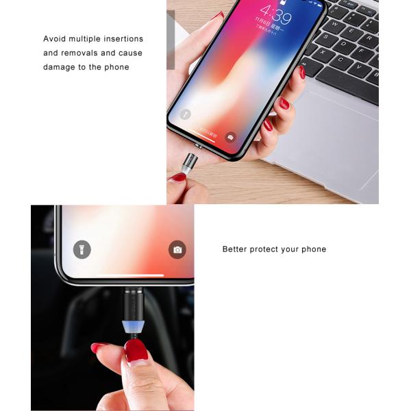 Магнитный USB-кабель 3 в 1 с нейлоновой петлей микро типа C 8 пин