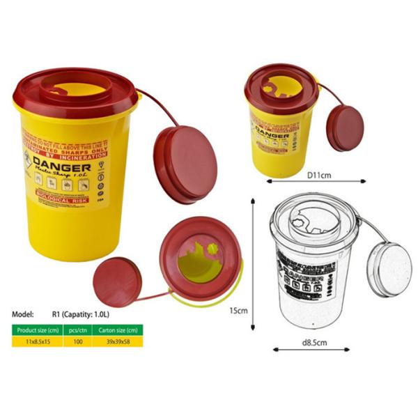 1 Litre Sharps disposal container, Sliding Lid, Red,Sharps Container  | WinnerCare