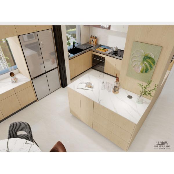 Nordic White Oak Stainless Steel Kitchen Cabinets U-Shaped Layout