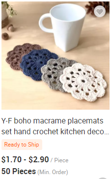 Y-Z Design Custom Wholesale Hand Knit Cotton coaster Set square Drink Barware Coffee Cup Tea Mats