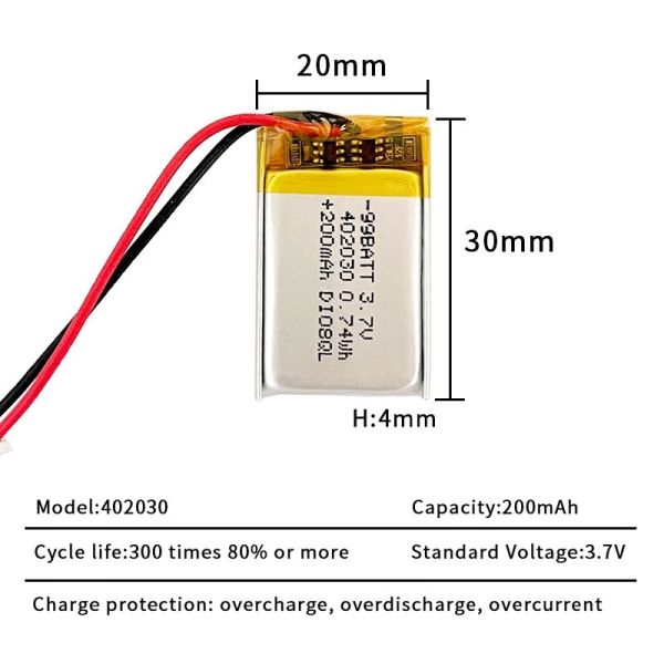 Customizable Pouch Lithium Ion Battery 1S1P 200mAh 3.7V Battery With JST PH Connector
