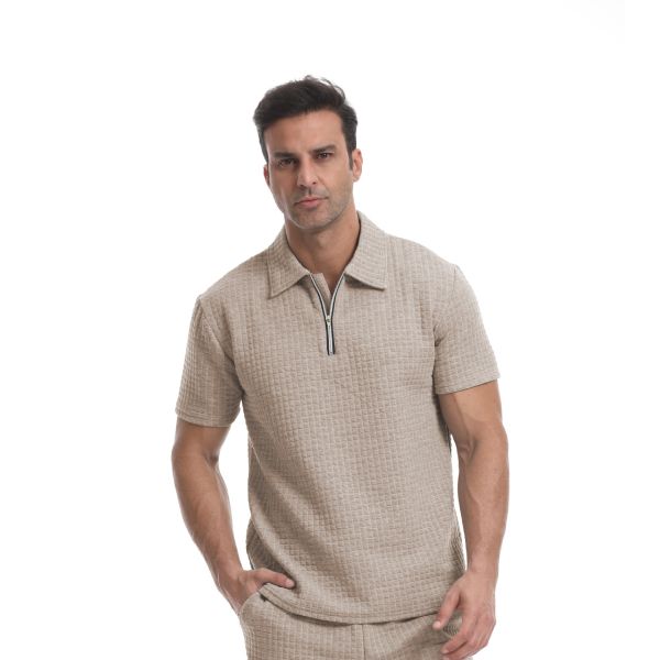 Custom  Polyester Blend Stretch Fit Zipper Polo T-Shirt Premium Waffle Polo Shirt for Men