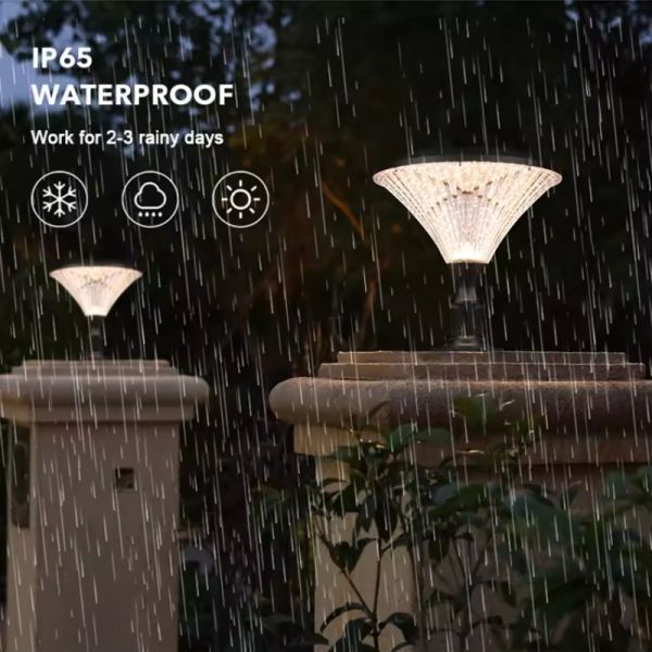 LED Solar Pillar Light With High-Efficiency Solar Panel 2000mAh Battery For Poolside Fence Pillars
