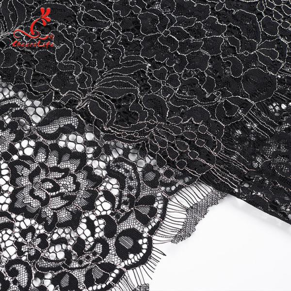 High quality black nylon lace fabric for long dress