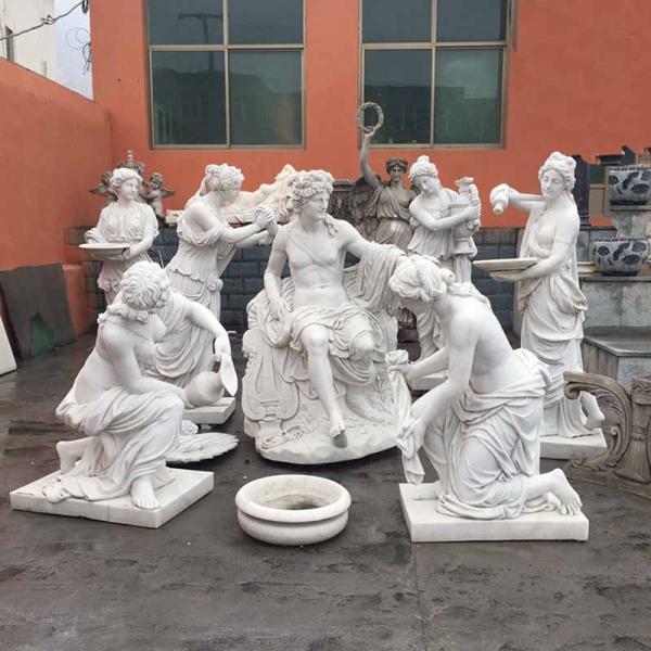 Large Outdoor Hand-Carved Natural Stone Roman Garden Sculpture Life Size Greek God Marble Apollo Bath Statue With Women For sale