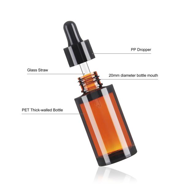 30 мл косметические бутылки толстые стенки питомцы янтарные пластиковые бутылки с капельницей