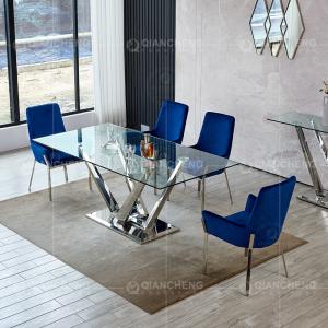O jantar do vidro de Qiancheng 0.4cbm ajusta 6 a mesa de jantar das cadeiras
