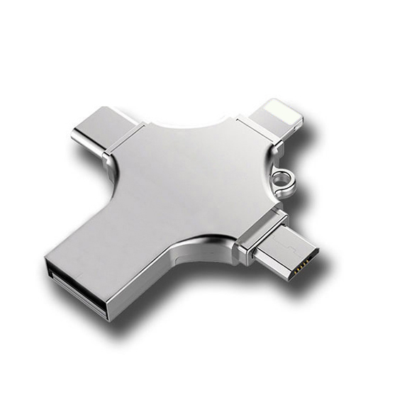 5- Custom 4 in 1 OTG Silver USB Flash Drive 128MB-4GB USB 3.0 Memory Stick for Android Phone Multifunctional Metal
