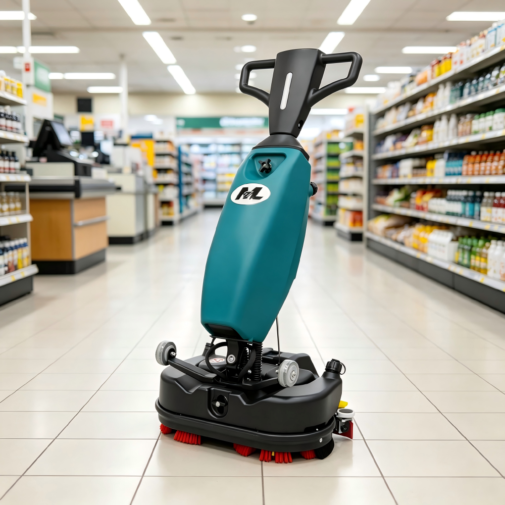 Walk‑behind Mini Heavy‑Duty Floor Scrubber with 6L Waste Recovery Tank, for Manufacturing Plants and Farm Floor Care