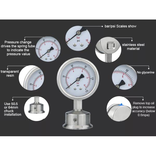 Precision 2.5% Diaphragm Pressure Meter with 62.5mm Nominal Diameter -1-600 Bar Range