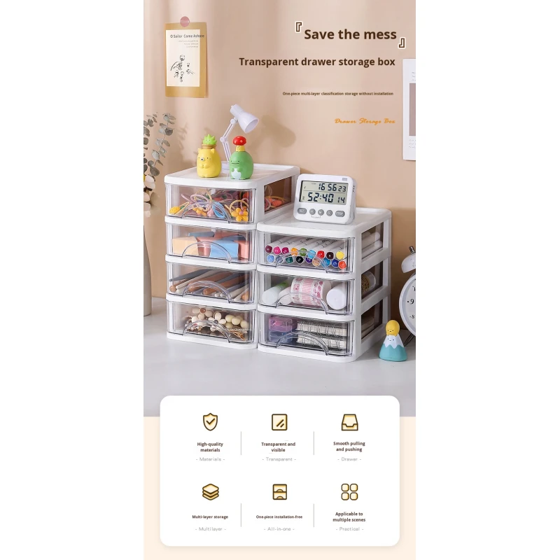 Multi-layer Plastic Desktop Storage Drawers Rectangle Office Organization Jewelry Cosmetics Storage Jewelry Storage Box