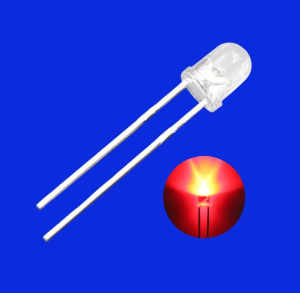 4mm LED Light Diode 620nm - 630nm Red Color 1000mcd - 2000mcd Clear Lens Round Head Short Pins For Indicator