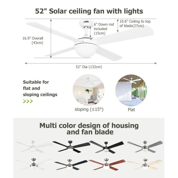 2- Ventilador de teto de economia de energia solar com baixa tensão estável e energia solar