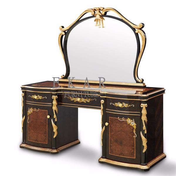 Luxury Wooden Dressing Table Antique Style Makeup Dresser With Mirror