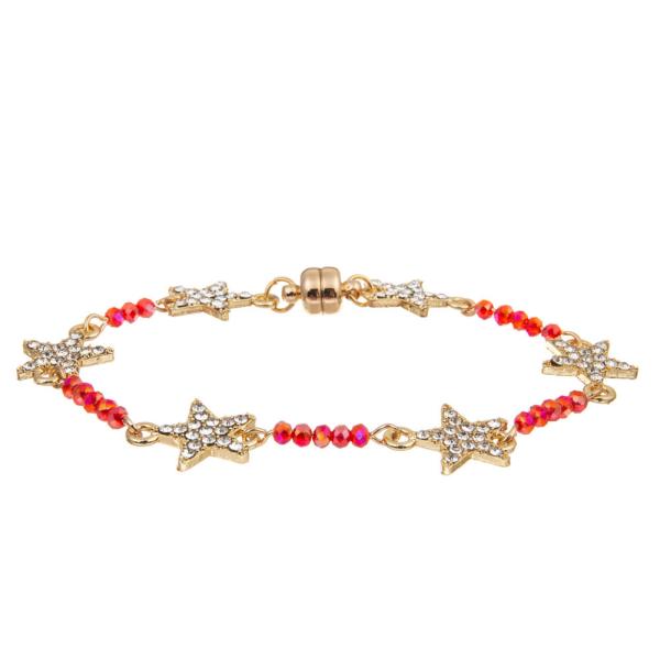 Women Custom Six Star Crystal Beads Bracelet Gold Plated With Magnetic Buckle