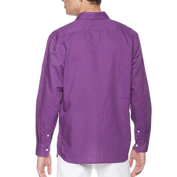 double Pleated Cuffs Mens Casual Linen Shirts L XL XXL Purple Long Sleeve