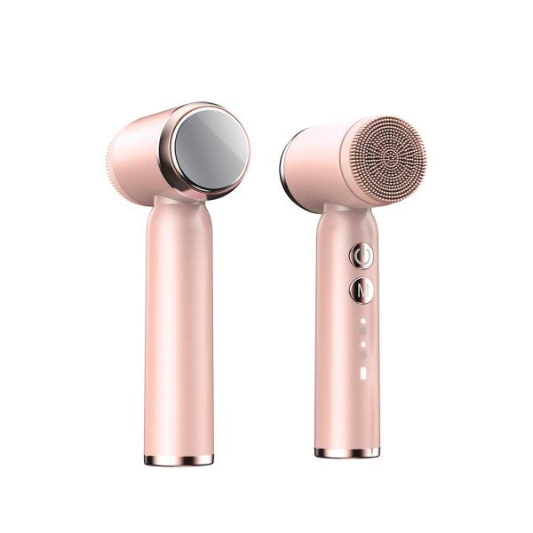 Pink Face Cleanser Vibrating Brush 1000mAh Silicone Battery Face Scrubber